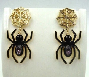GOLD & SCHWARZ SPINNE & NETZ POST OHRHÄNGER MIT STRASSSTEINEN HALLOWEEN - Bild 1 von 5