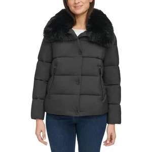 DKNY Ladies' Short Puffer with Removable Faux Fur Collar, Black,   XL - Picture 1 of 5
