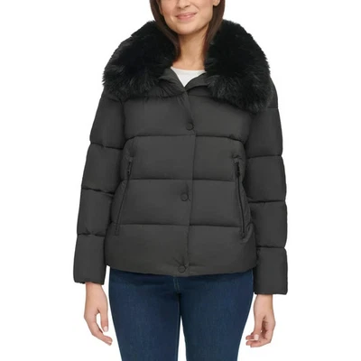 DKNY Ladies' Short Puffer with Removable Faux Fur Collar, Black,   XL - Image 1 of 4