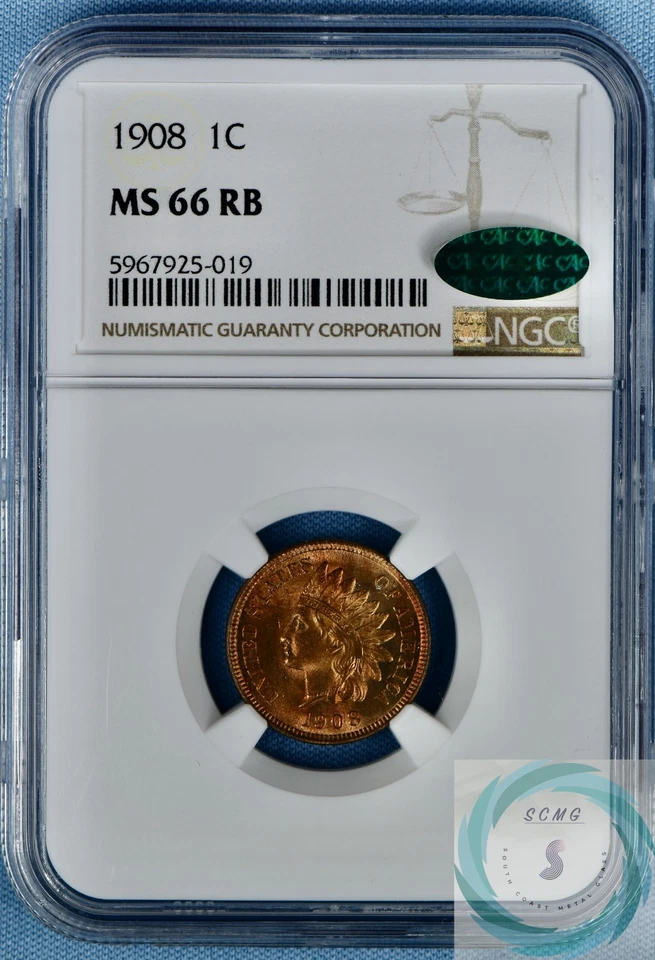 1908 1C Indian Head Cent NGC MS 66 RB w/CAC - Premium Gem Red Glow!!! - Image 1 of 4