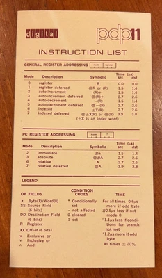 Vintage DEC Digital Equipment PDP-11 pdp11  Instruction List - Image 1 of 2