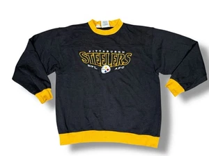 Felpa girocollo vintage anni 90 grande Pittsburgh Steelers NFL ricamata nera - Foto 1 di 9