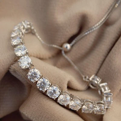 Luxury 8ct F VS Lab Grown Diamond Tennis Bolo Bracelet 14k White Gold Over 7" - Image 1 of 4