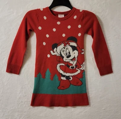 Девочек Минни-Маус Рождественский свитер платье размер 4/5 красный горошек Disney - Изображение 1 из 4