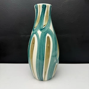 Fajans Włocławek Vase 300 5138 D.L. Vintage Pottery Poland Green Swirls - Picture 1 of 7