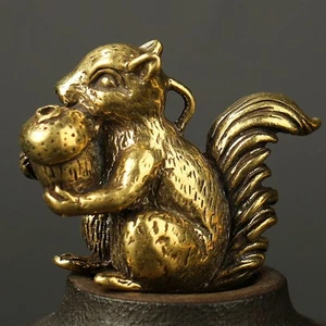 Brass Animal Figurine Squirrel Miniature Ornament Lucky Charm Home Decoration - Picture 1 of 11