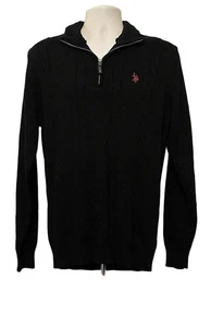 US Polo Assn Sweater M Black Fleece Collar Quarter Zip Long Sleeve 100% Cotton - Picture 1 of 7