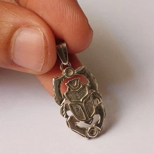 925 Silber Skarabäus Anhänger Ägyptischer Schmuck mit blauem Inlay und Antik Design - Bild 1 von 7