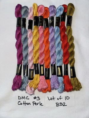 Lot of 10 DMC Cotton Perle #3 Pearl ASSORTED Embroidery Floss 15m/16.4y/5g B32 - Image 1 of 3