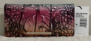 Brahmin Melbourne ADY Slim Bifold Leather Wallet LUAU Palm Trees Teal Pink NWT - Picture 1 of 11