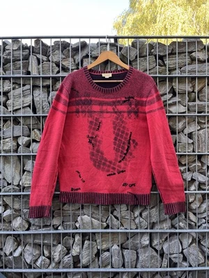 Diesel Rare Avant Garde Multi Logo Wool Merino Sweater Size L Red Black  Men’s - Image 1 of 4
