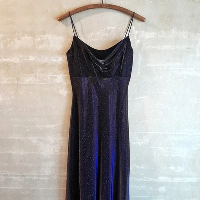 937. vintage shimmery purple cowl neck polka dot 90s y2k formal maxi dress, 6 - Image 1 of 4