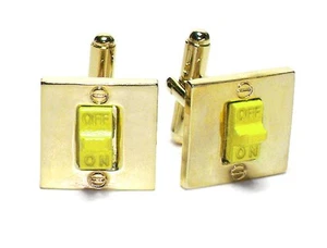 Gold-Tone Mens Cuff Links ON / OFF SWITCH Shaped Cufflinks - Picture 1 of 2