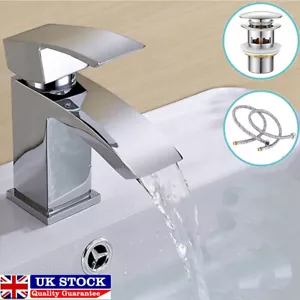 Waterfall Bathroom Sink Tap Cloakroom Basin Mixer Chrome Mono Faucet * Waste Set - Picture 1 of 10