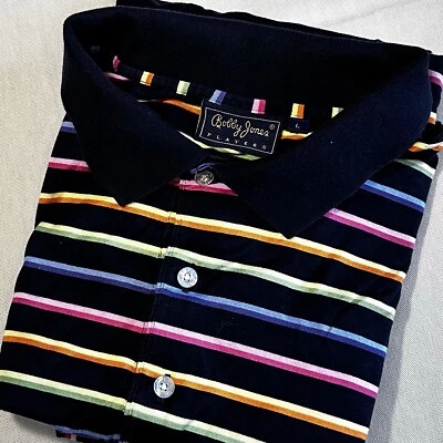 Bobby Jones Player Polo L Black Multi color Stripe Short Sleeve Shirt - Image 1 of 4