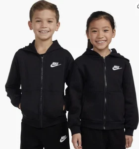 Nike Sportswear Club Fleece Full-Zip Hoodie - Black - Kids Sizes 6 and 7 - Picture 1 of 2