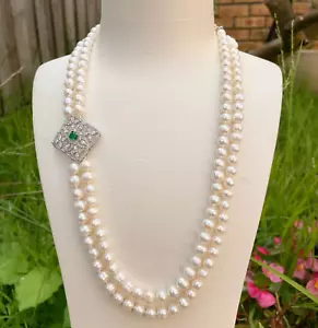 Collana di perle doppi fili naturali 8-9 mm bianche dei mari del sud - Foto 1 di 1