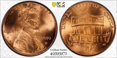 2010 D Lincoln Shield Proof Penny PCGS MS 65 RD Uncirculated - Image 1 of 4