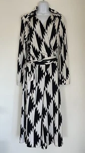 DIANE VON FURSTENBERG Silk Button Up Wrap Jumpsuit Black/White Size 12 - Picture 1 of 8