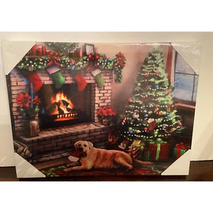 Nagelneue/versiegelte beleuchtete Labrador Weihnachten Leinwand - Bild 1 von 6