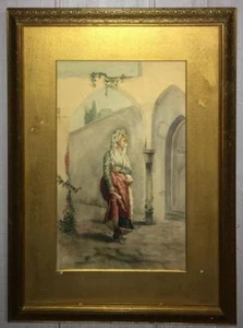 Filippo INDONI (Italian act.1883-1884) Early watercolor painting "Elegant Lady" - Picture 1 of 4