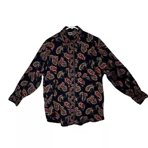 Krazy Kat camicia donna blu navy paisley manica lunga L 100% cotone - Foto 1 di 9