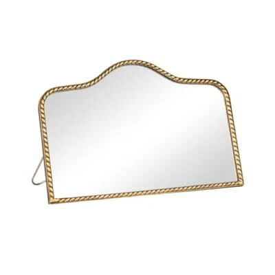 Vintage Desk Makeup Mirror Vanity Table Arched Scalloped-Beaded Antique Gold - Изображение 1 из 4