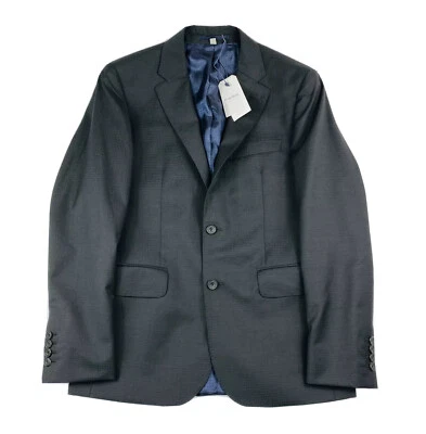 Blazer masculino Hardy Amies preto estampado lã pura ajuste Heddon tamanho 38R novo com etiquetas - Imagem 1 de 4