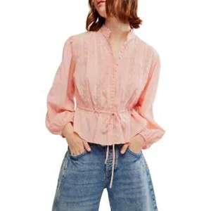 NEW Free People Best of Me Lace Tie Waist Shirt Mellow Rose SIZE M/100%AUTHENTIC - Picture 1 of 5