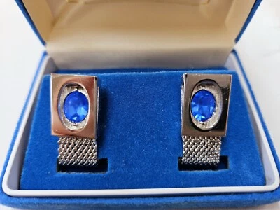Gemelos Swank y corbata raros de colección nuevos en caja con hermosas piedras azules  Foto 1 de 3