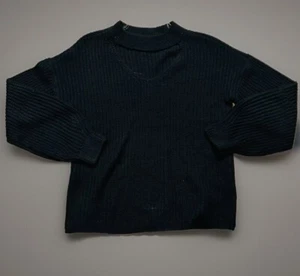 Full Circle Trends Womens Black Keyhole V-Neck Sleeve-Holed Sweater; Size L - Picture 1 of 3