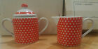 FITZ & FLOYD Red &White Swiss Polka Dot-COMPLETE TEA SET+free napkins-SHIPS ASAP