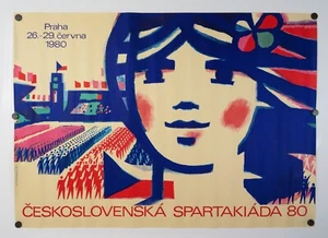 Vintage 1980 Tschechoslowkien Spartakiada 33"x23" Sportveranstaltung Poster Reise Kunst - Bild 1 von 6