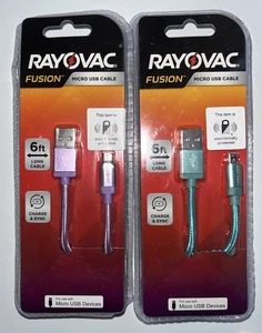 2X Rayovac Fusion Micro USB Charging Cables - 6ft Teal & Purple - Picture 1 of 2