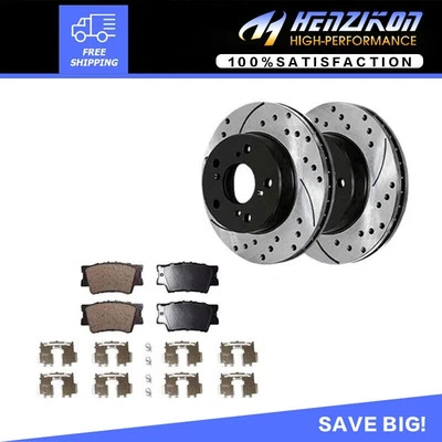 For 2013-2017 Toyota Avalon Camry Lexus ES350 Rear Drilled Rotors + Brake Pads ~ - Image 1 of 4