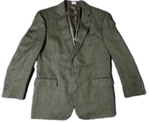 Jos A Bank Silk Wool Green Blazer Mens 44R Herringbone Jacket Sportcoat - Picture 1 of 4