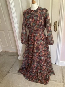 BEAUTIFUL VINTAGE DRESS MAXI DRESS BALLOON SLEEVES 1970s VGC SIZE 42 UK 12 14 - Picture 1 of 16