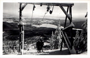 POSTCARD RPPC SKIERS T-BAR LIFT 5TH TOWER BIG MOUNTAIN WHITEFISH MONTANA - Picture 1 of 2