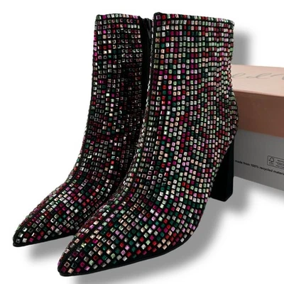 NUEVO Wild Par Botines Embellecidos Talla 7.5 Multicolor Bling Tacón Alto Punta Punta Punta Foto 1 de 4