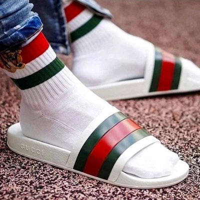 NWT$400 GUCCI Signature Pursuit 72 Stripe Slip-on Slide Sandals 6G (US 6.5-7) - Image 1 of 4