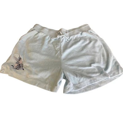 Y2K Disney Tinkerbell Lounge Shorts Light Blue Fairy Embroidered Drawstring M - Image 1 of 4