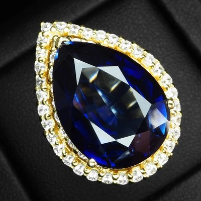 Anelli in argento sterling 925 placcato oro 24 carati zaffiro blu vivo... - Immagine 1 di 4