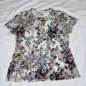 A New Day White Sheer Floral Embroidered Short Sleeve Top Women's Size Large - Picture 1 of 5