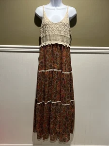 Taylor Women’s Summer Dress Crochet Lace Top Ruffles Boho M Brown Floral - Picture 1 of 11