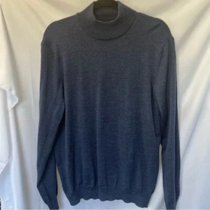 Black Brown 1826 100% Italian Merino Wool Classic Blue Turtleneck Sweater SZ L - Picture 1 of 5
