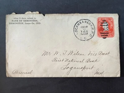 Bank Of Remington Jasper County Indiana Logansport Keok RPO Duplex Cancel Cover - Image 1 of 2