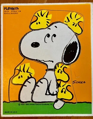 vintage jigsaw puzzles - snoopy & mickey playskool - Image 1 of 3