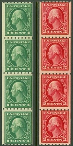 EDW1949SELL : USA 1912 Scott #410-11 Coil Strip of 4. Mint Never Hinged Cat - Picture 1 of 2