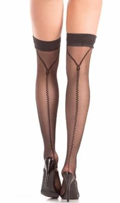 Zippered Up Print Back Seam Thigh Highs Stay Ups Costume Hosiery BW787 - Image 1 of 2