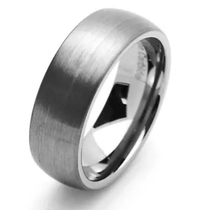 8MM Comfort Fit Tungsten Carbide Wedding Band Brushed Domed Ring / Free Gift Box - Picture 1 of 2